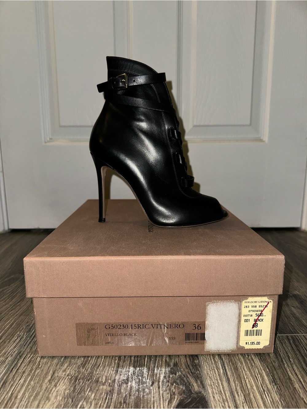 Gianvito Rossi Luxury Black Leather Ankle Bootie with Buckle Strap